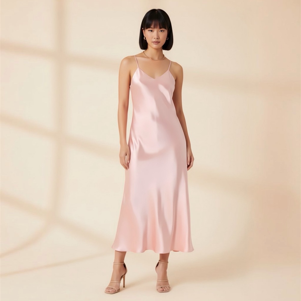 Elegant Blush Whisper Satin Slip Dress